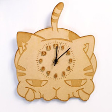 日本製造 - 貓咪 木製掛牆鐘